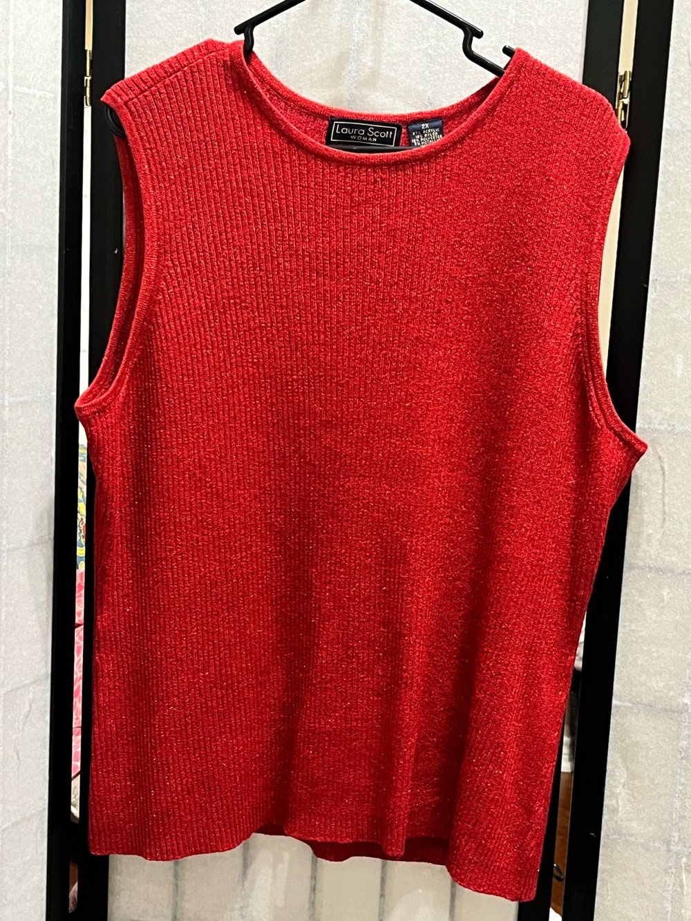Laura Scott Red Ribbed Sleeveless Crewneck metallic Sweater women size 2X